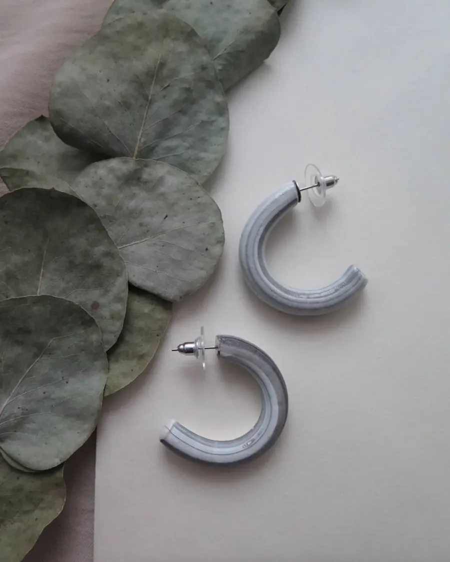 Siyah Beyaz Halka Küpe — Lavinia Clay Design el yapımı tasarım