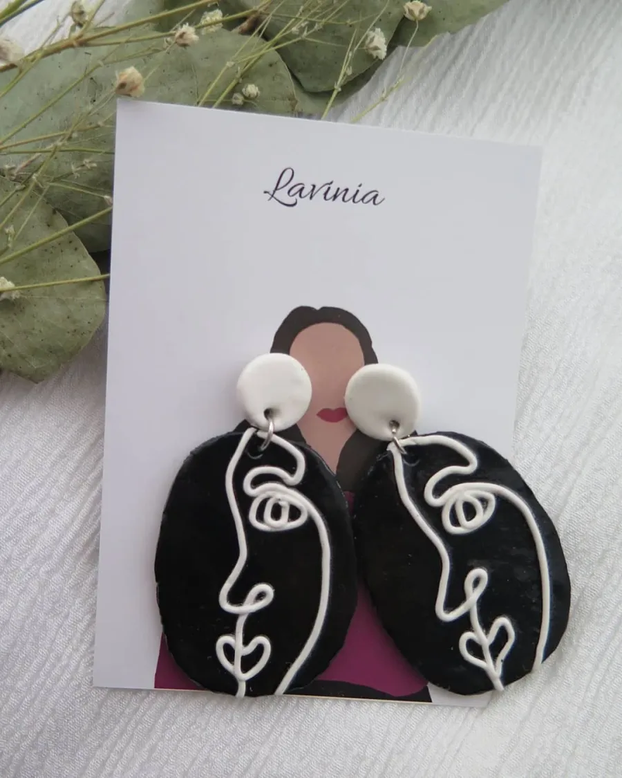 Çizgisel Yüz Küpe — Lavinia Clay Design el yapımı tasarım