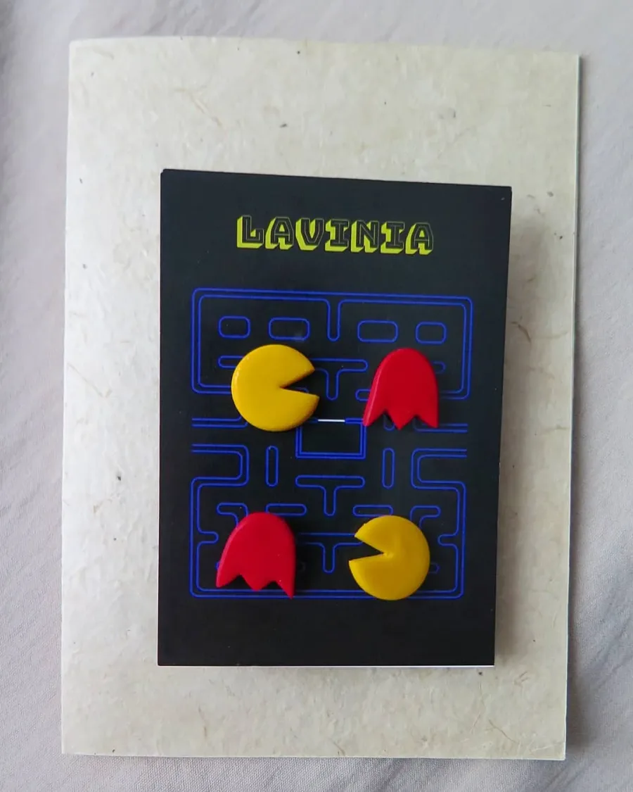 Pac-Man Figürlü Küpe Takımı — Lavinia Clay Design el yapımı tasarım