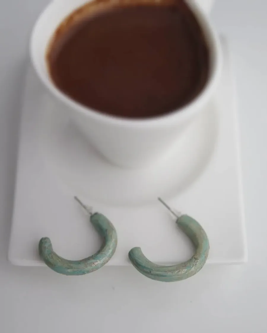 Yeşil, Mavi ve Gri Tonları Halka Küpe — görsel 3